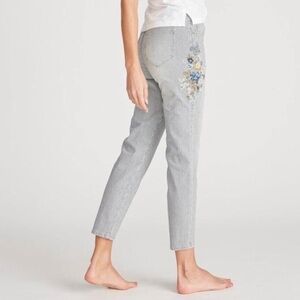 Driftwood Meg Gizelle Girlfriend Skinny Floral Embroidery Jeans Pinstripe Lagoon